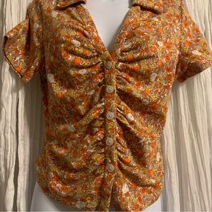 Maeve orange and citrus fruit print ruched detailing M